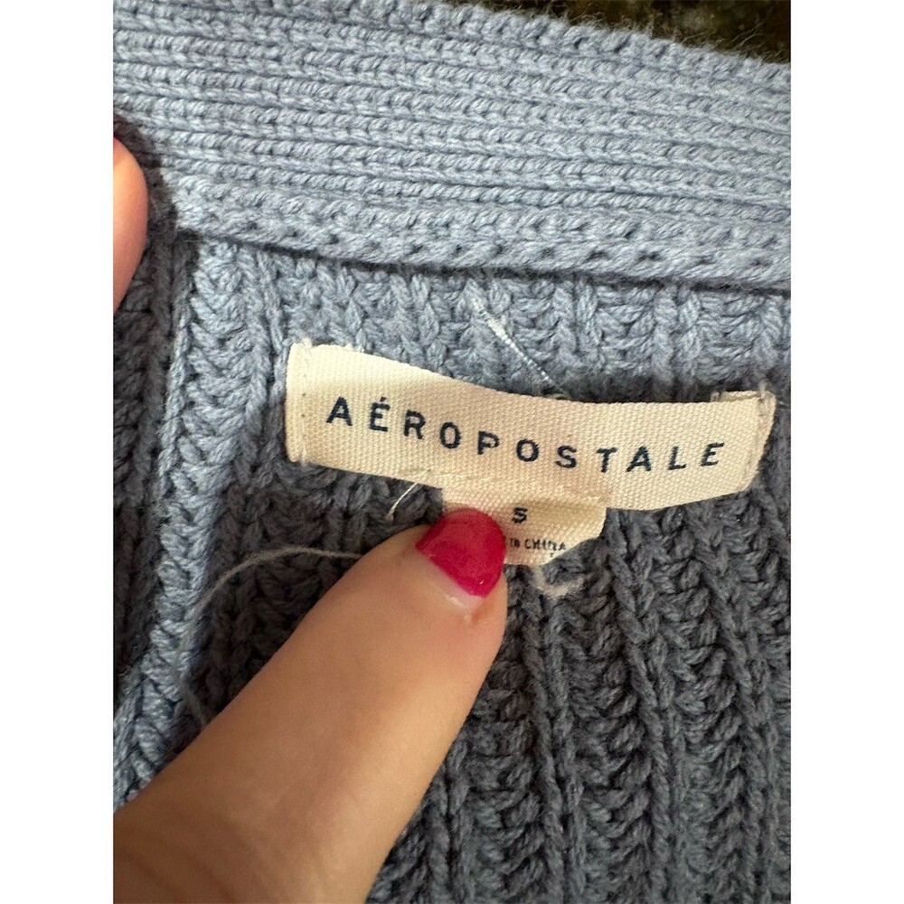 Aéropostale Sweater Womens Size S Blue Cropped Chunky Rib Knit Henley - Picture 5 of 8